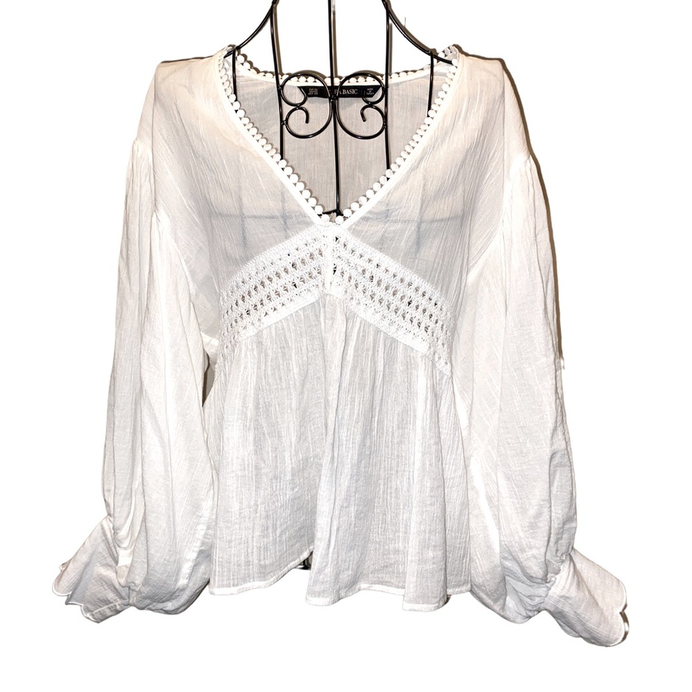 Button Down Elastic Cuff Blouse In White - image 1